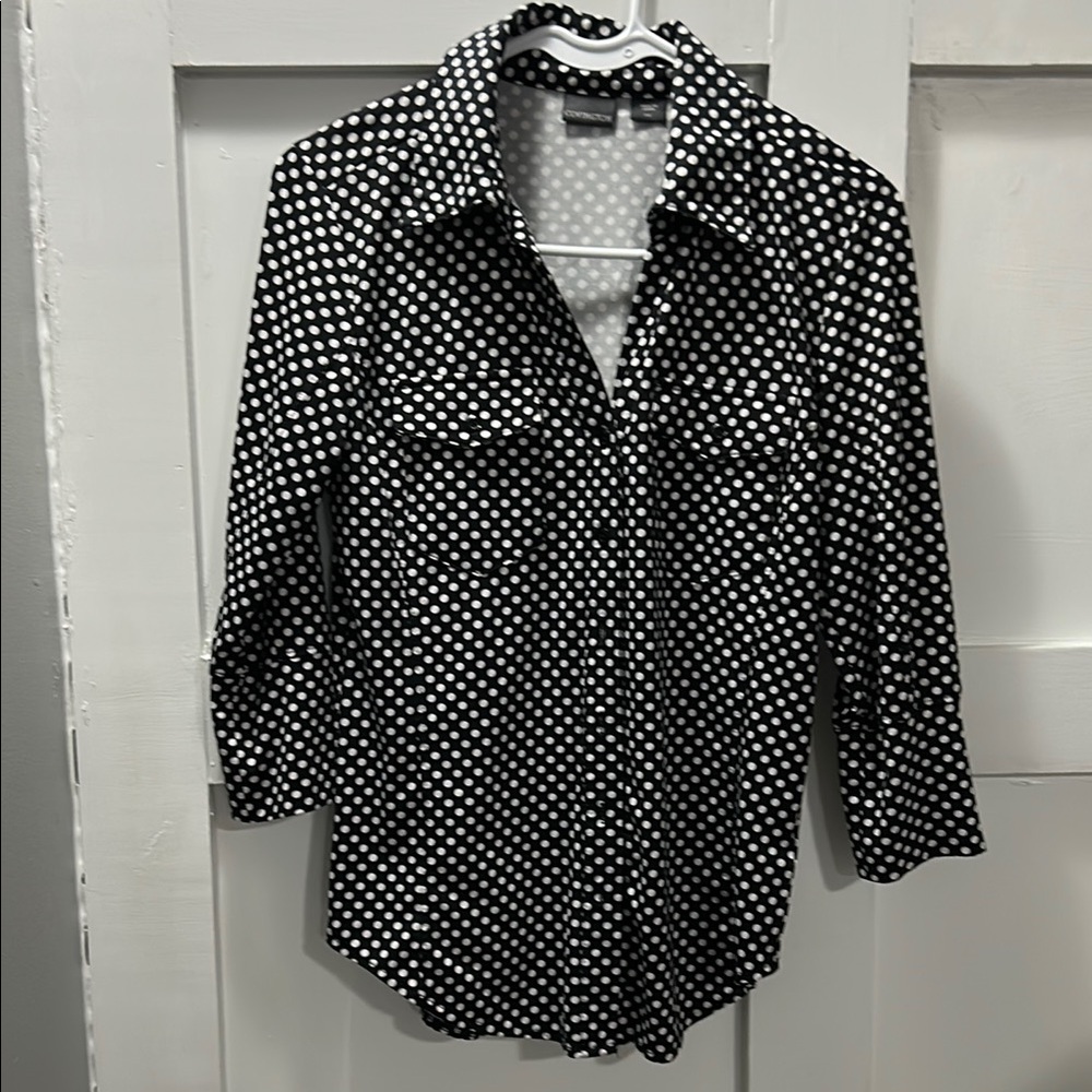 Black and White Polka Dot Button-Up Shirt